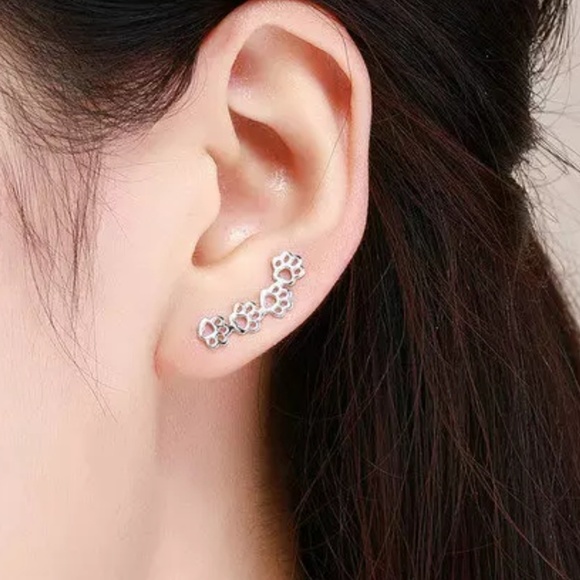 925 Sterling Silver Dog Cat Paw Prints Climbers - Picture 5 of 8